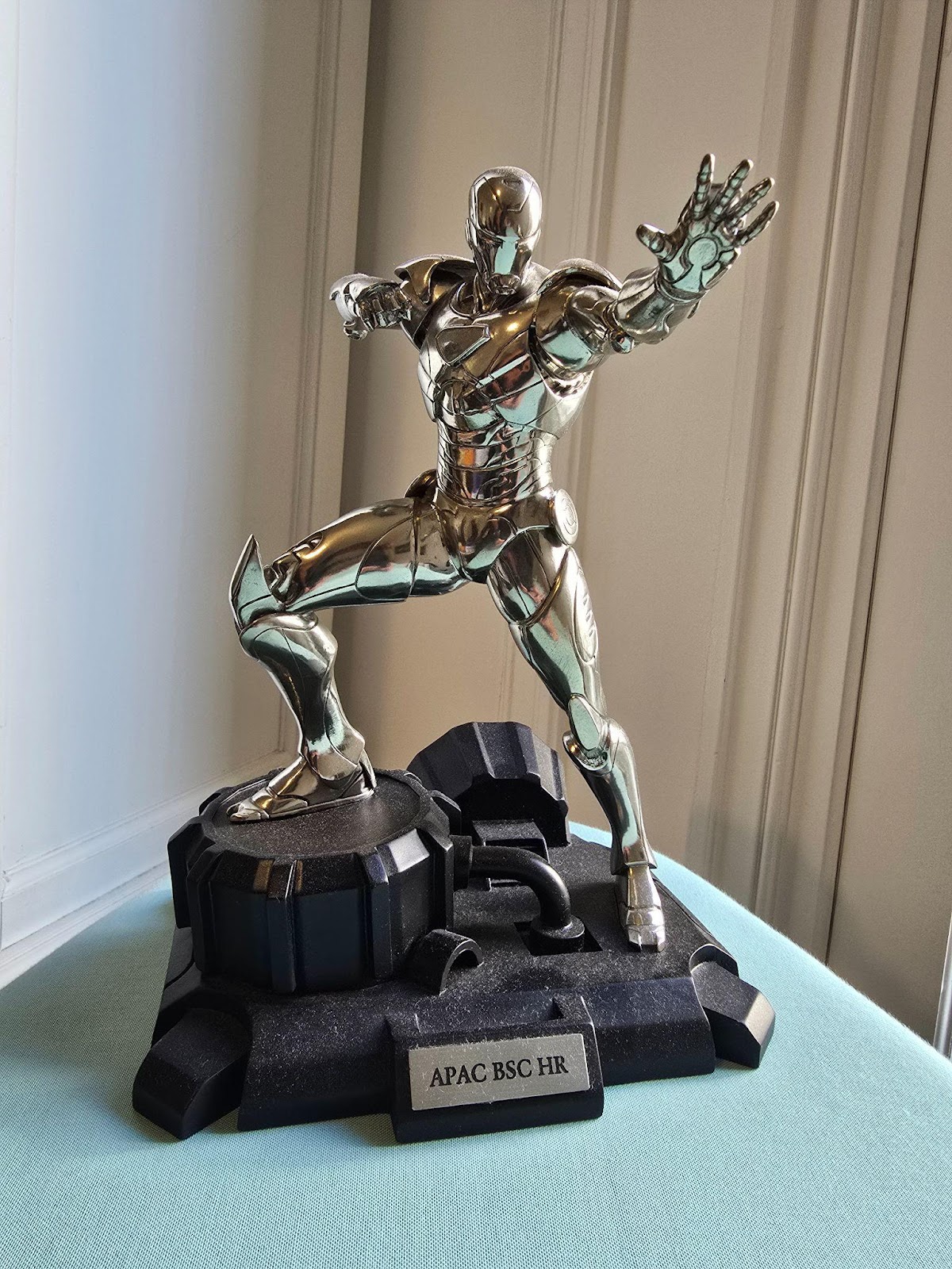 Iron Man-inspired APAC BSC HR recognition trophy displayed on a black base.